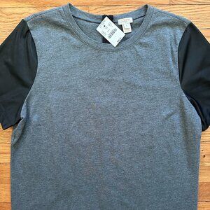 SOLD NWT J. Crew Women's Leather Sleeve Top - Large, Grey/Black Short Sleeve